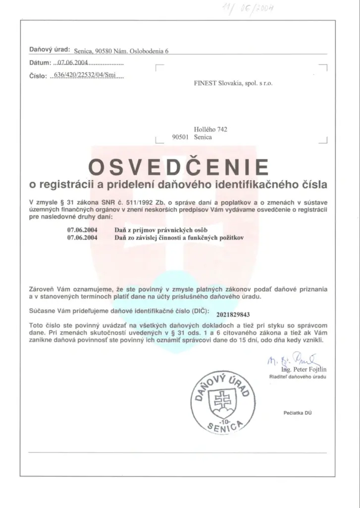 Osvedčenie o registrácii platcu DPH